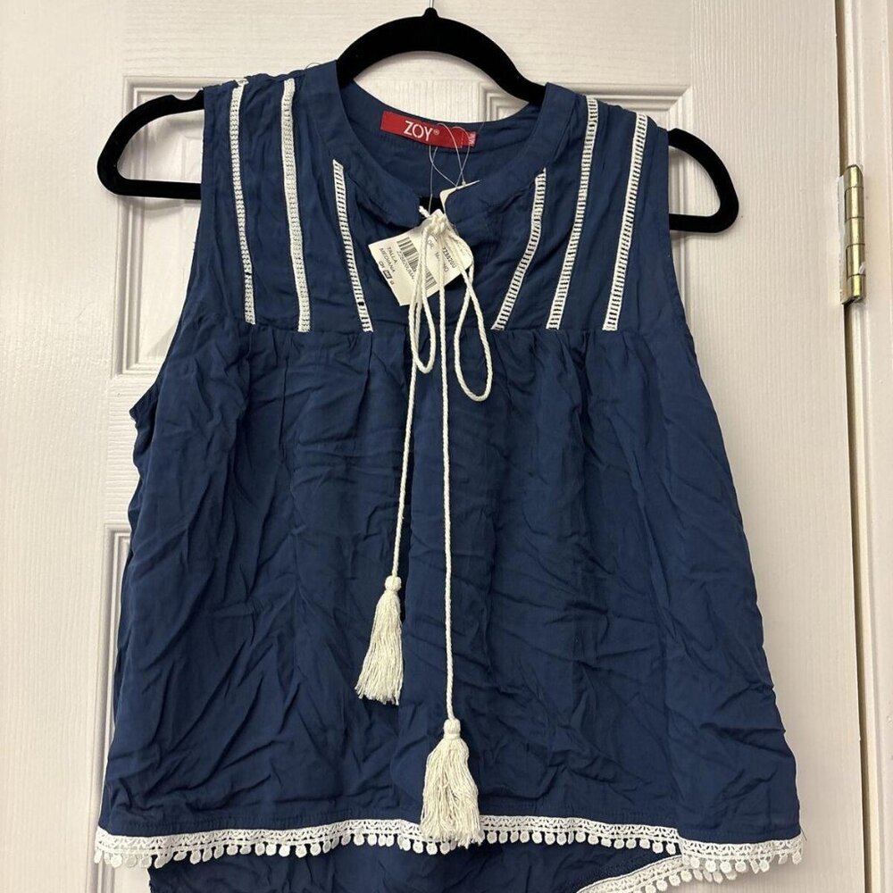 NWT Navy & White Embroidered Top By Soy. Size M. $ 55.00. Casual With Tie.